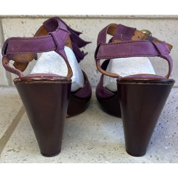 Born Mauve Purple Leather Fringe Tassel Heels Sandals Size 8 - Picture 7 of 16